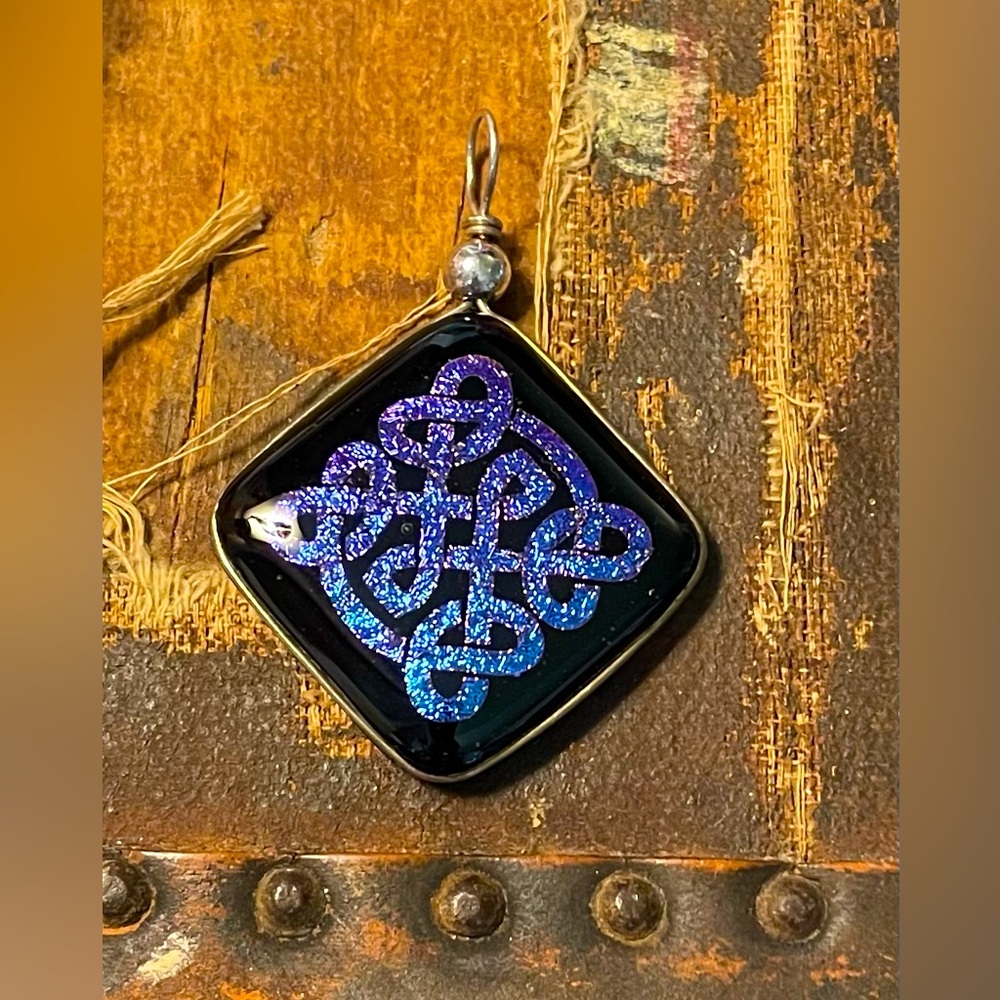 Handmade Blue Purple Dichroic Glass Celtic Knot Pendant - Women Jewelry